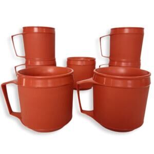 Vintage Orange Aladdin Stacking Mugs Cups MCM Plastic